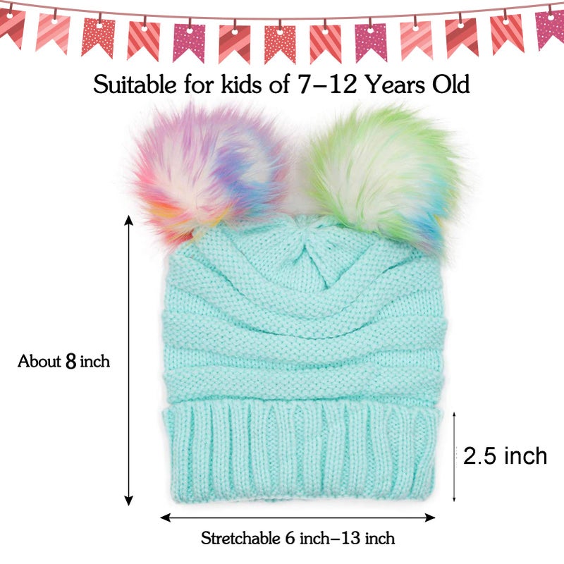 ACTLATI Kids Winter Knitted Beanie Hat Colorful Pompom Ears Ski Hat for Boy Girl(Ages 7-12) - Image 3